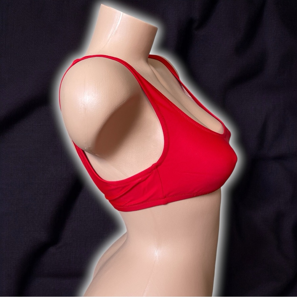 J. Crew Red Square Neck Classic Casual Sporty Athletic Bikini Swimsuit Top - Picture 3 of 6